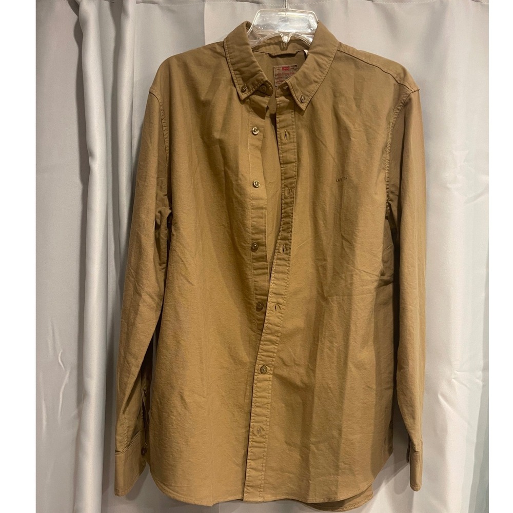 Levis Mens Relaxed Fit Button Down Shirt Khaki Tan Canvas Cotton Size M
